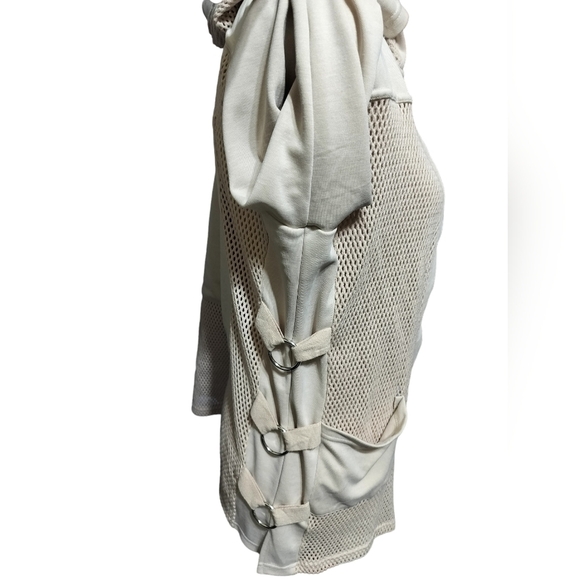 (1560) Coco Y Club Beige Mesh Pockets  Open Front Hooded  Jacket Size Medium - Picture 5 of 10